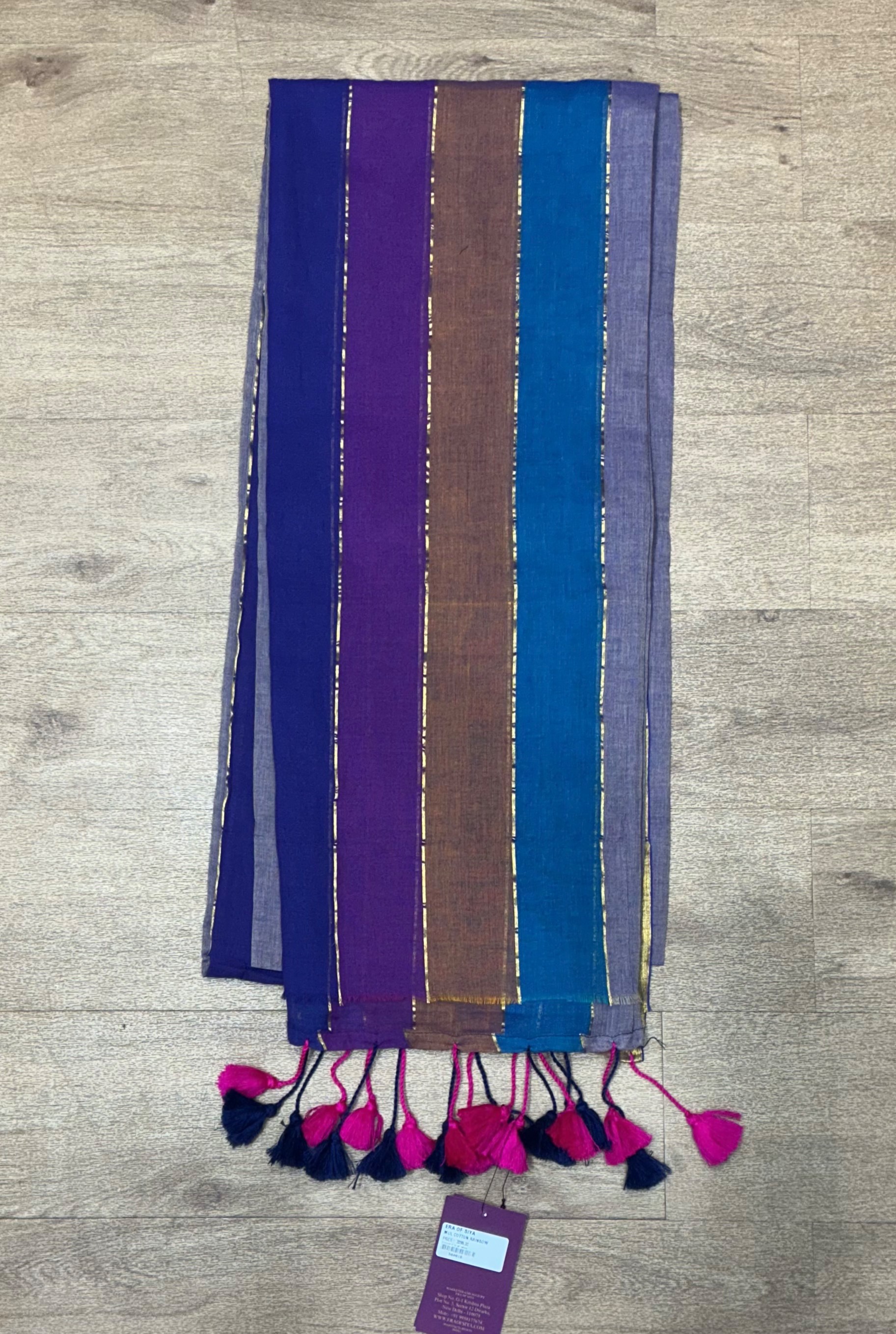 Mul cotton saree in New Delhi: Multicolor Striped Beauty - Image 2