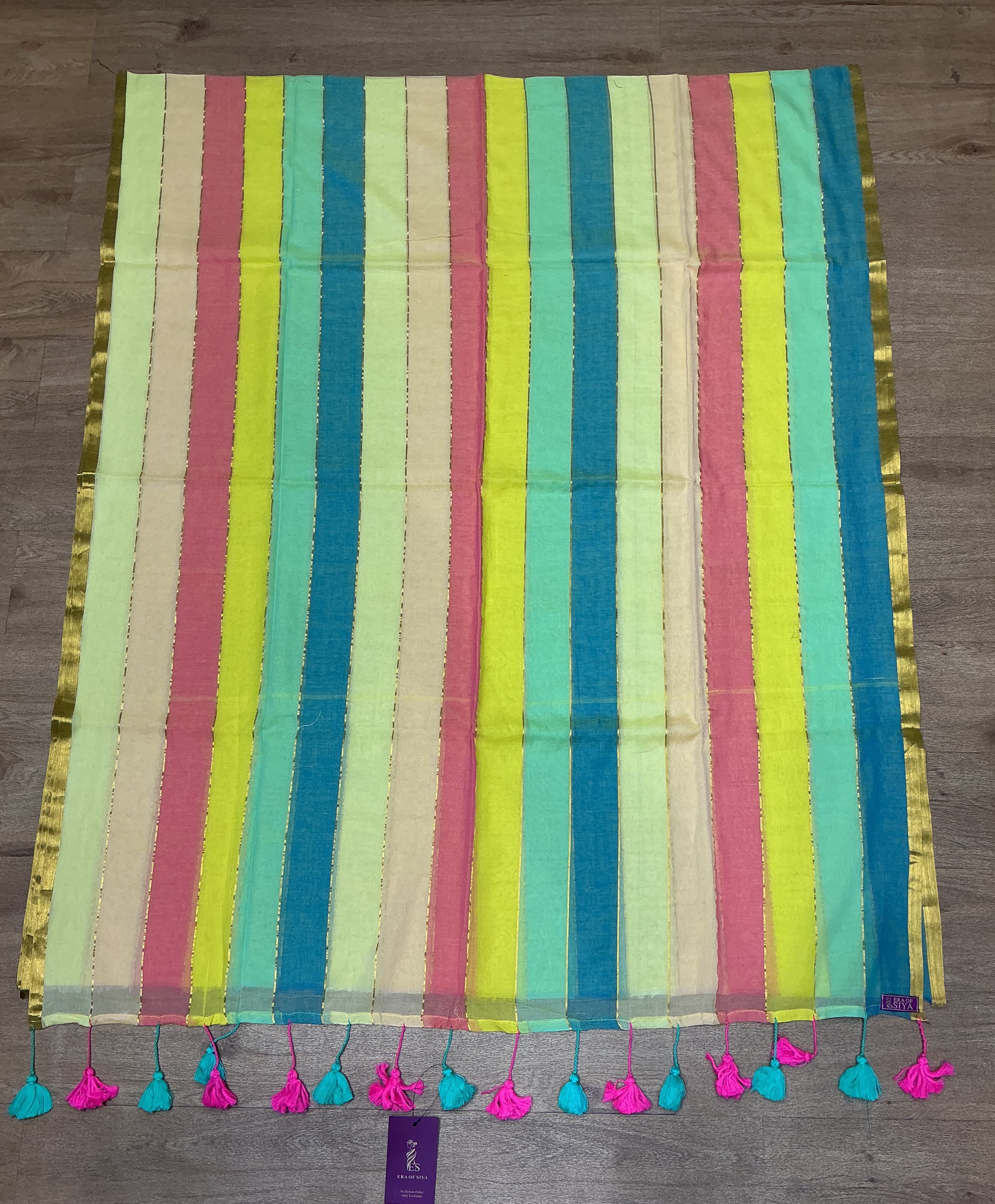  Mul Cotton Saree Multicolor Striped in New Delhi with Tassels ERA OF SIYA SHOP NO G 1 KRISHNA PLAZA II PLOT NO 3 SECTOR 12 DWARKA NEW DELHI SOUTH WEST DELHI DELHI LANDMARK SANDOZ