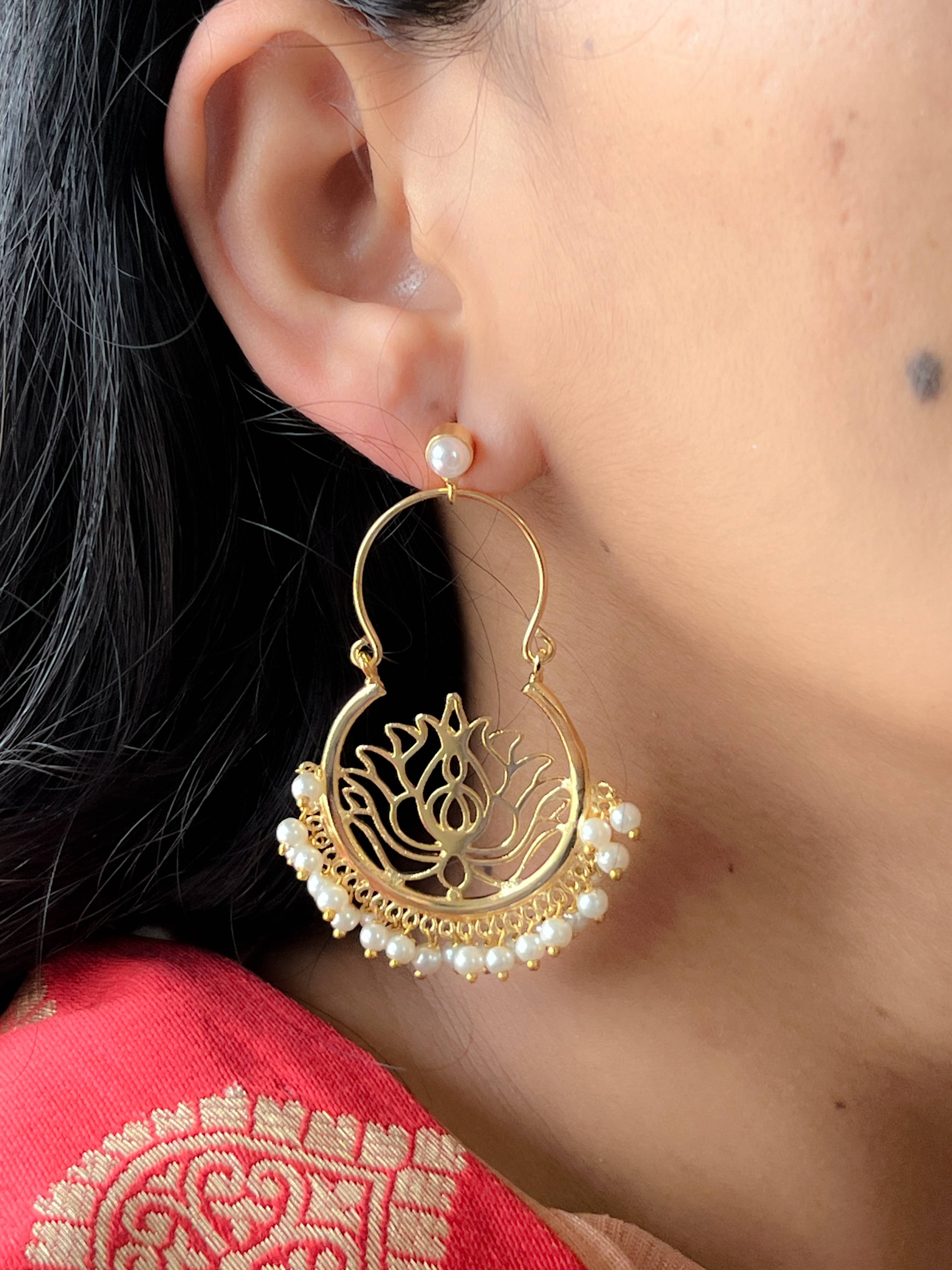 Lotus Brass Bali Earrings in Pune: Fine Lab Pearls, Color-Fast Design -  - Buy Online at APHOTIC JEWELS