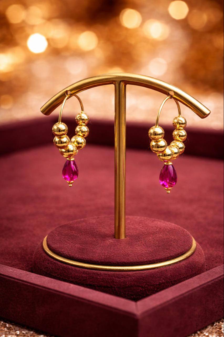 Elegant Jewelry: Gold Hoop Earrings in Barnala with Ruby Drop