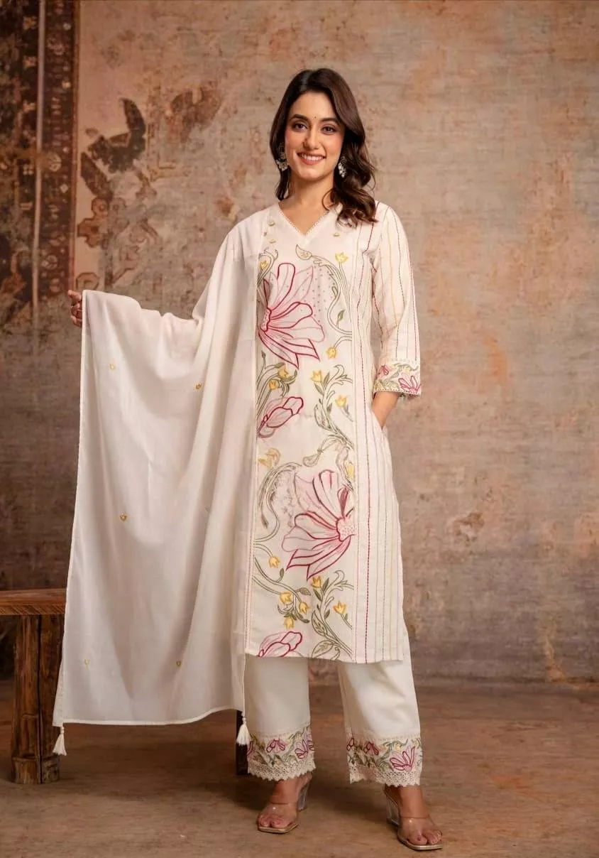Floral Embroidered Kurta Set in Shagun Chowk: Elegant Style Upgrade -  - Buy Online at KARISHMA NX