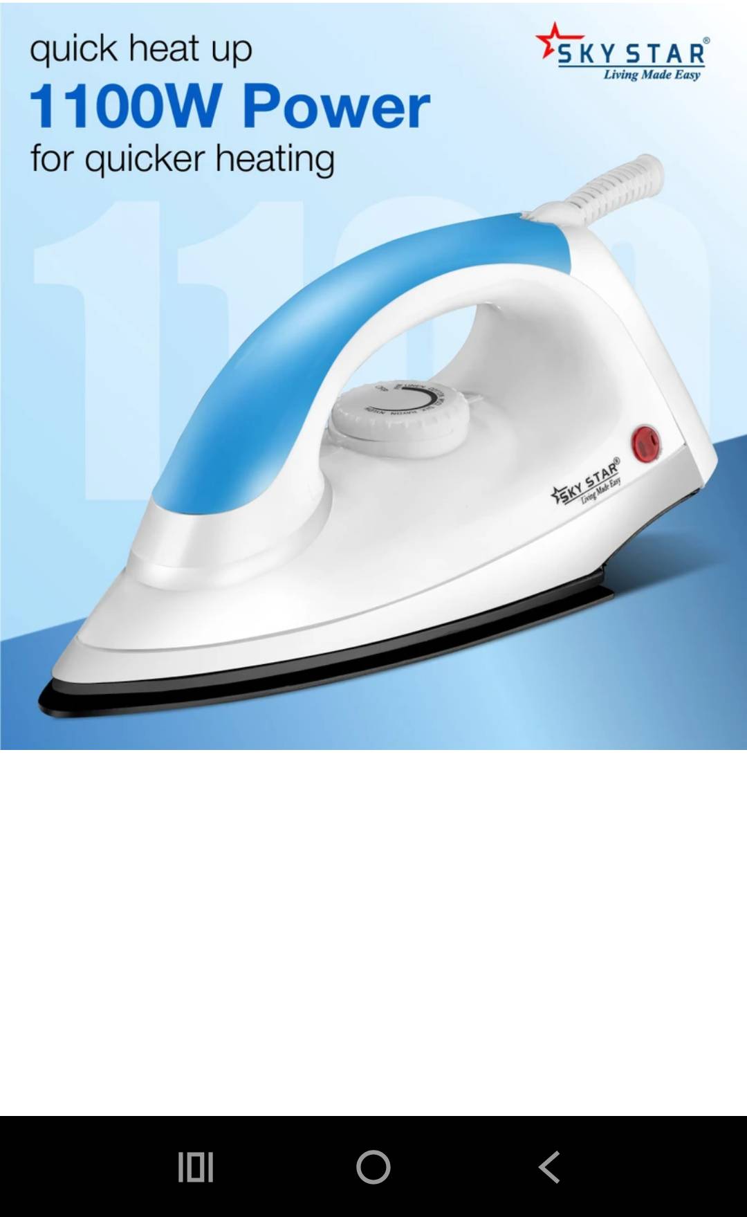 Skystar Iron Press in Kathua 1100 Watt Fast Ironing -  - Buy Online at STARRISE ELECTRO WORLD