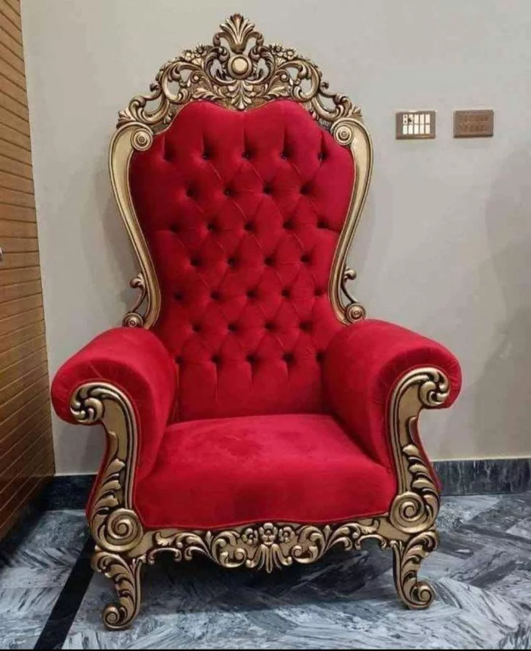 Royal Red Throne Chair in Khata Kheri with Ornate Carvings -  - Buy Online at AMJAD HANDICRAFT