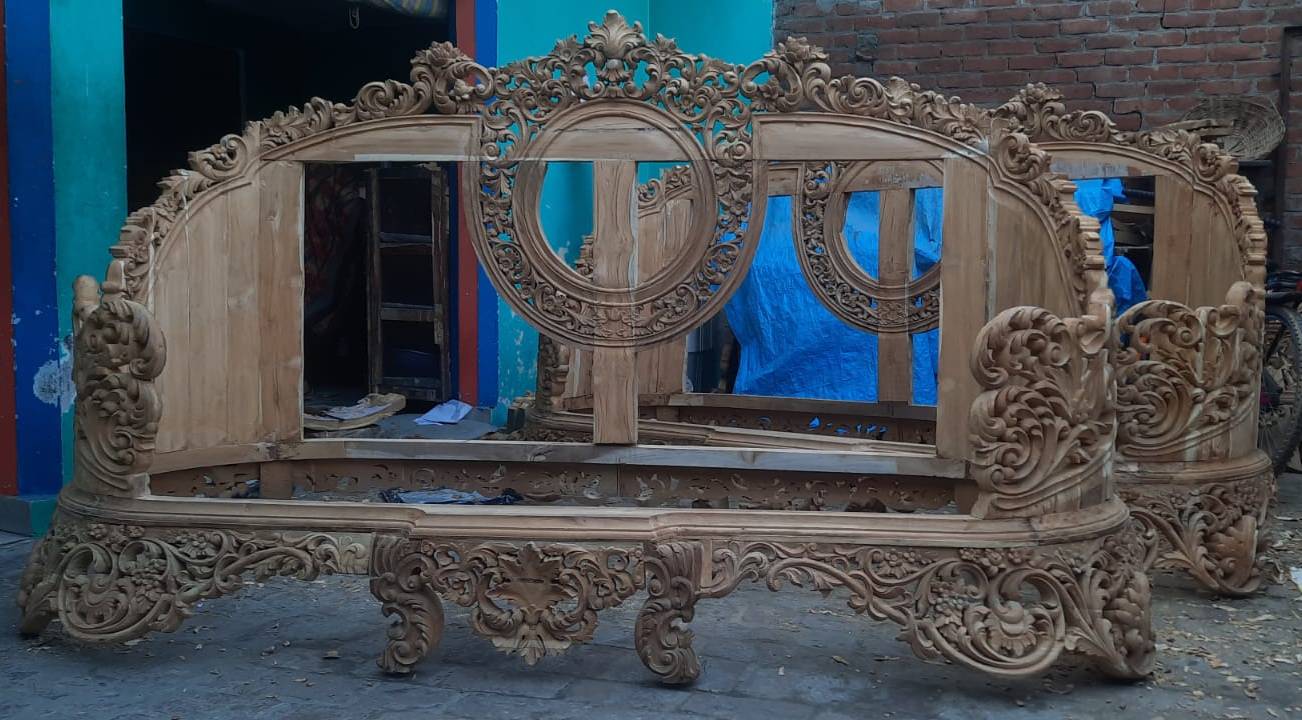 Handcrafted Wooden Sofa Frame in Khata Kheri with Intricate Carvings -  - Buy Online at AMJAD HANDICRAFT