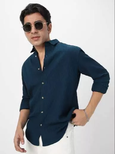 Men's Casual Shirt in Kolimidundla: Navy Blue Relaxed Fit -  - Buy Online at BRAHMANI SAREES AND READY MADES