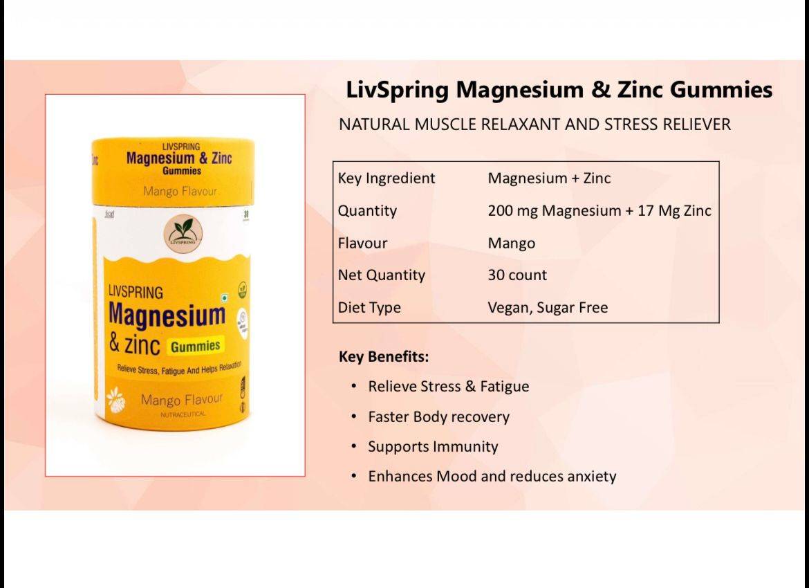 LivSpring Magnesium & Zinc Gummies in BK 1 Mango-Flavored Stress Relief -  - Buy Online at VIHAAN HOMOEOPATHIC CLINIC