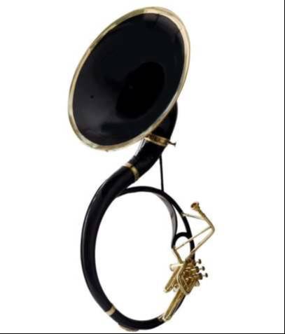 Brass Sousaphone with shiny finish and large bell, showcasing its unique design and musical features, available at MELODY MAK - Image 1