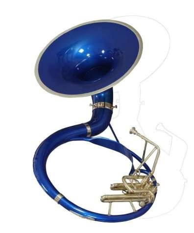 Brass Sousaphone with shiny finish and large bell, showcasing its unique design and musical features, available at MELODY MAK - Image 2