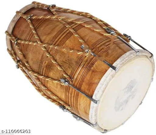 Rope Dholak percussion instrument featuring a sturdy design and vibrant colors, displayed in a music shop in Meerut. - Image 2