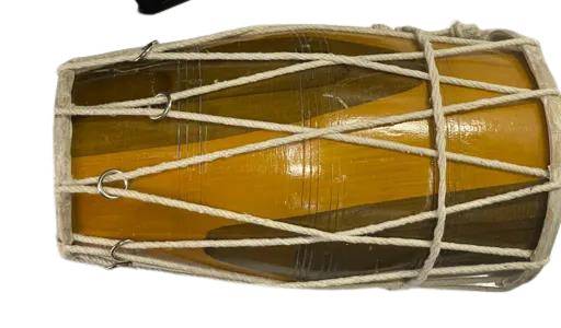 Rope Dholak percussion instrument featuring a sturdy design and vibrant colors, displayed in a music shop in Meerut. - Image 3