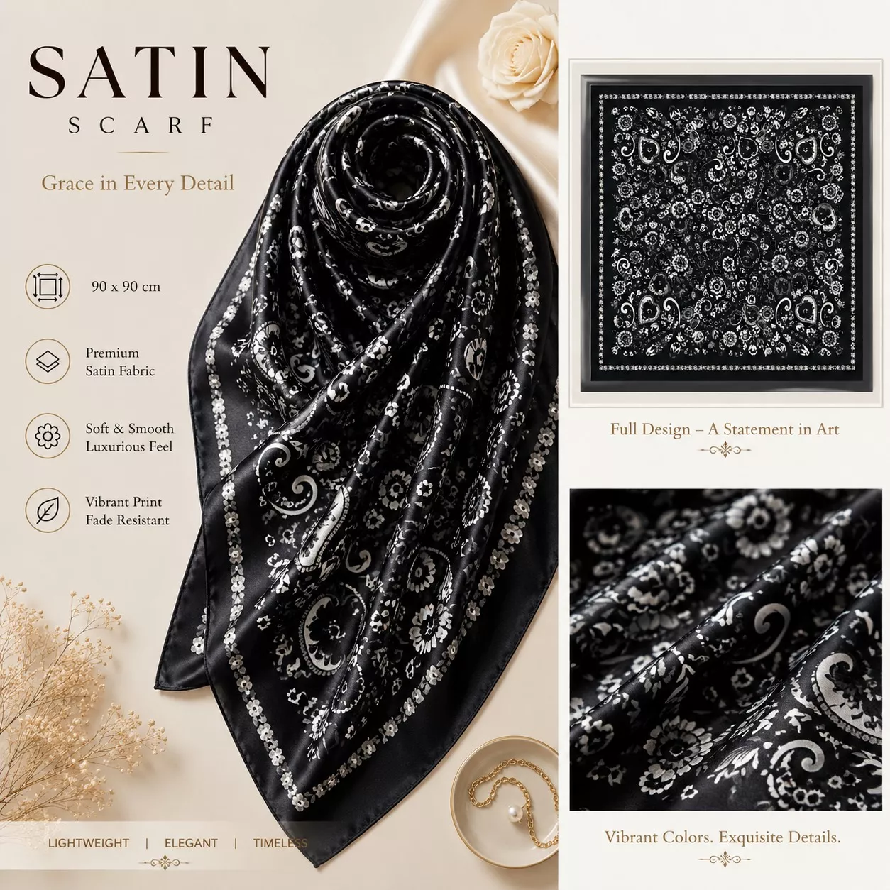 Fashion Accessories - Satin Scarf in Janpath - Soft and Smooth -  - Buy Online at THE NOVELTY STORE