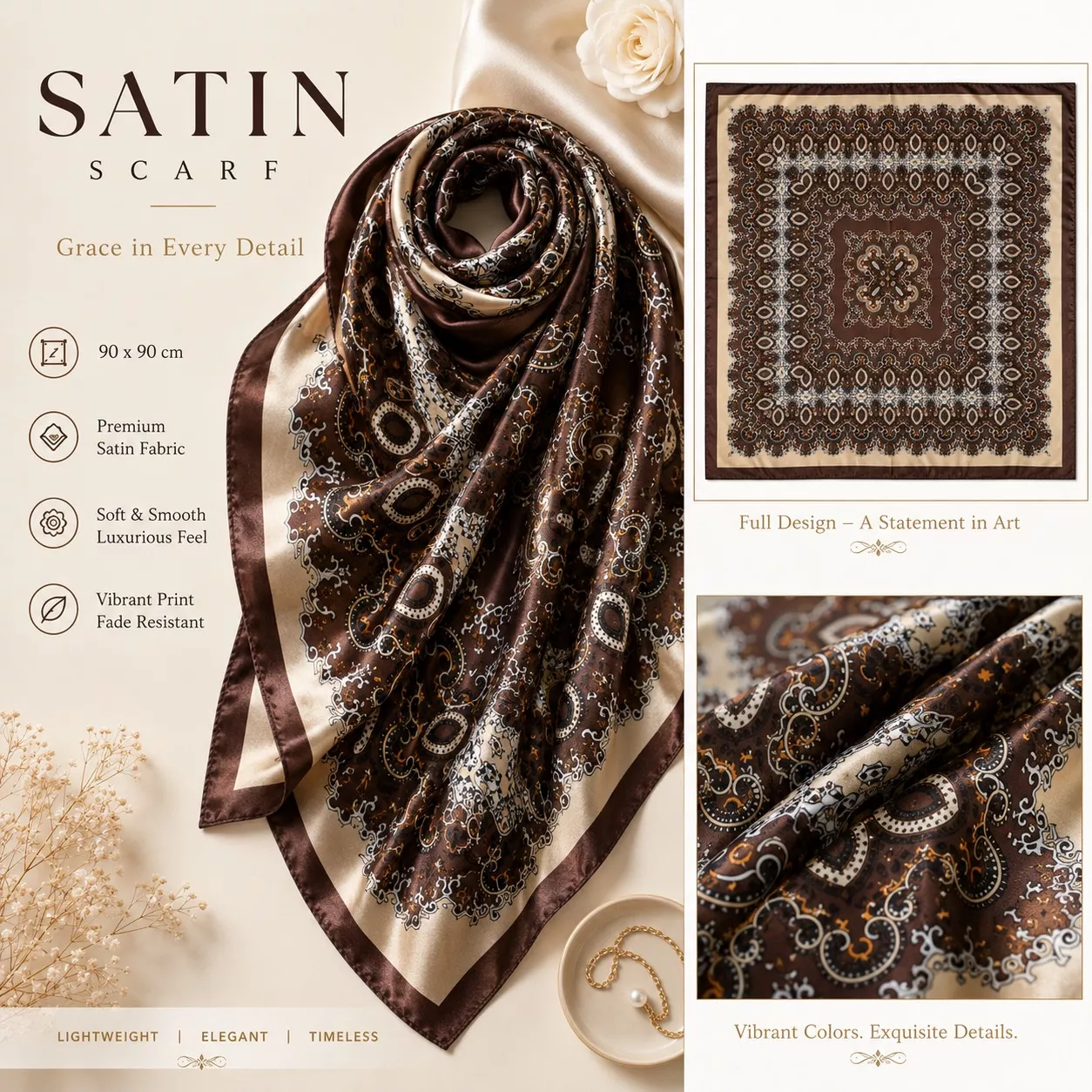 Fashion/Satin Scarf in Shop No 54 Janpath Municipal Market Elegant Addition -  - Buy Online at THE NOVELTY STORE