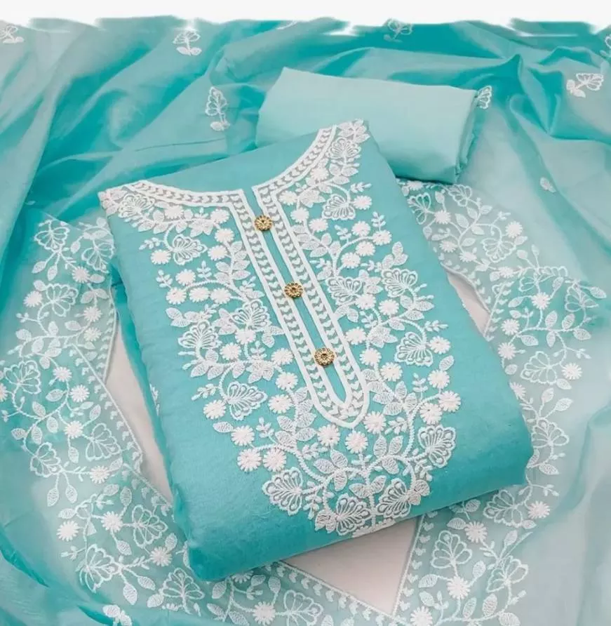 Chikankari Suit in Turquoise at Fateh General Store - Image 1