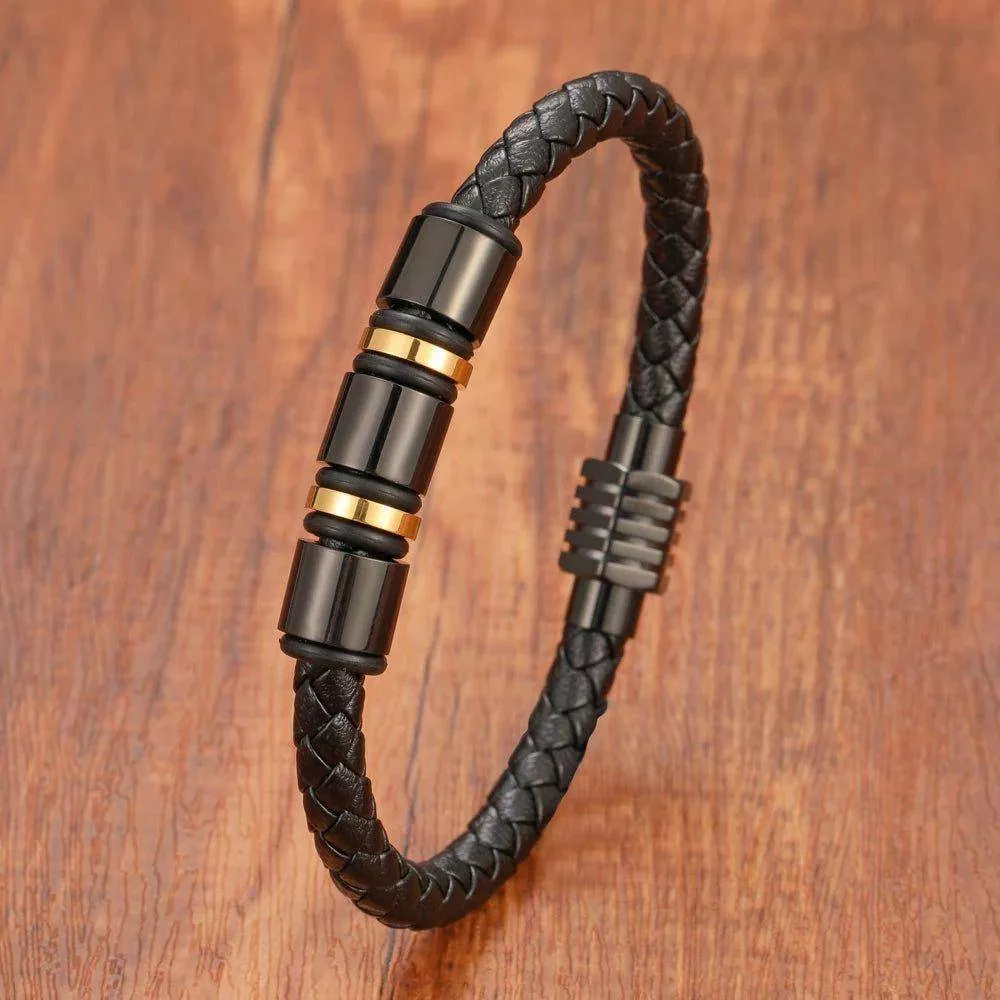 Jewelry/Bracelet in Chennai Elegant Black Braided Leather Bracelet with Magnetic Clasp -  - Buy Online at NAVADURGA SILVER PALACE