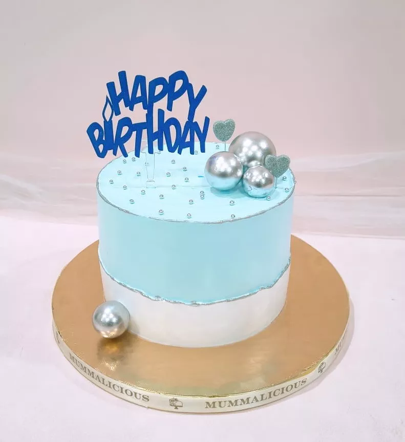 Bakery/Cake in Mumbai: Blue & White Cake with Silver Balls -  - Buy Online at MUMMALICIOUS