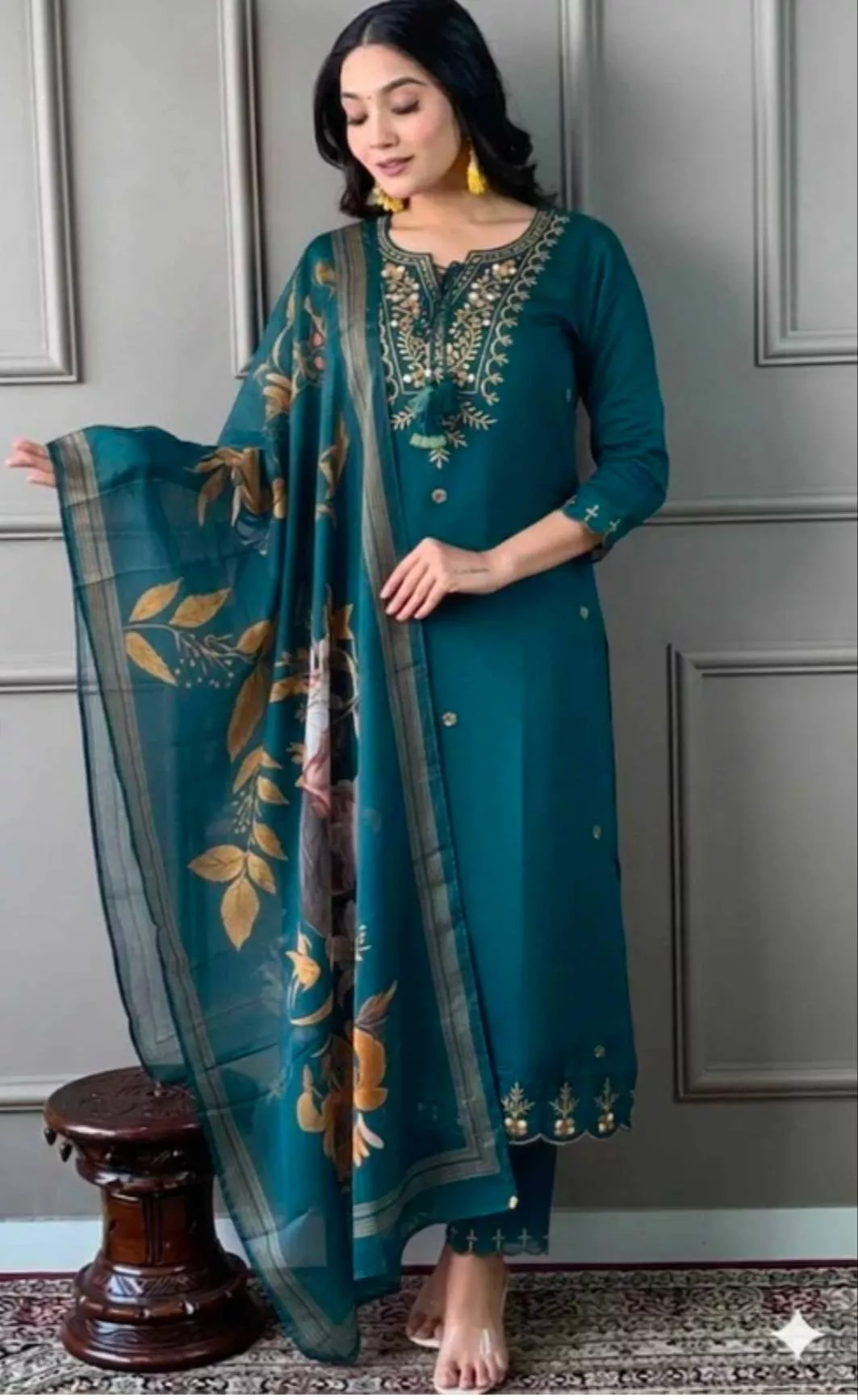 Embroidered Salwar Suit Set in FEMINA SALE with Floral Dupatta -  - Buy Online at FEMINA SALE