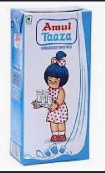 Fresh Amul Taaza Homogenized Toned Milk carton with a creamy appearance in LOHIAN KHAS, ideal for daily consumption.