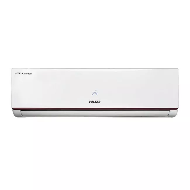 VOLTAS air conditioner designed for efficient cooling in homes, featuring a sleek design and remote control functionality in 