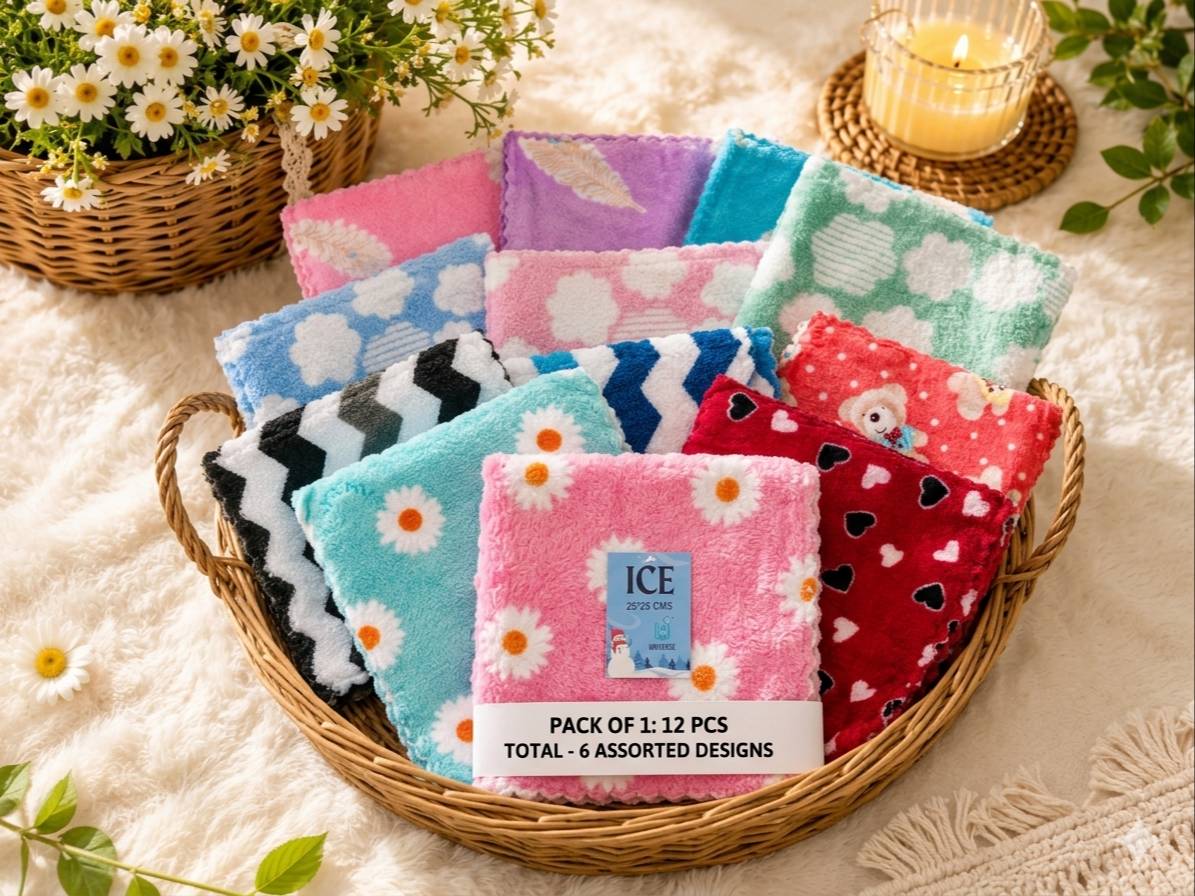 Soft ICE Face Towels Pack in Solapur featuring 12 towels in assorted designs, ideal for skincare routines.