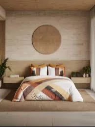 Chic geometric patterned bedding set displayed on a neatly made bed in Ambala City, featuring modern design elements and vibr