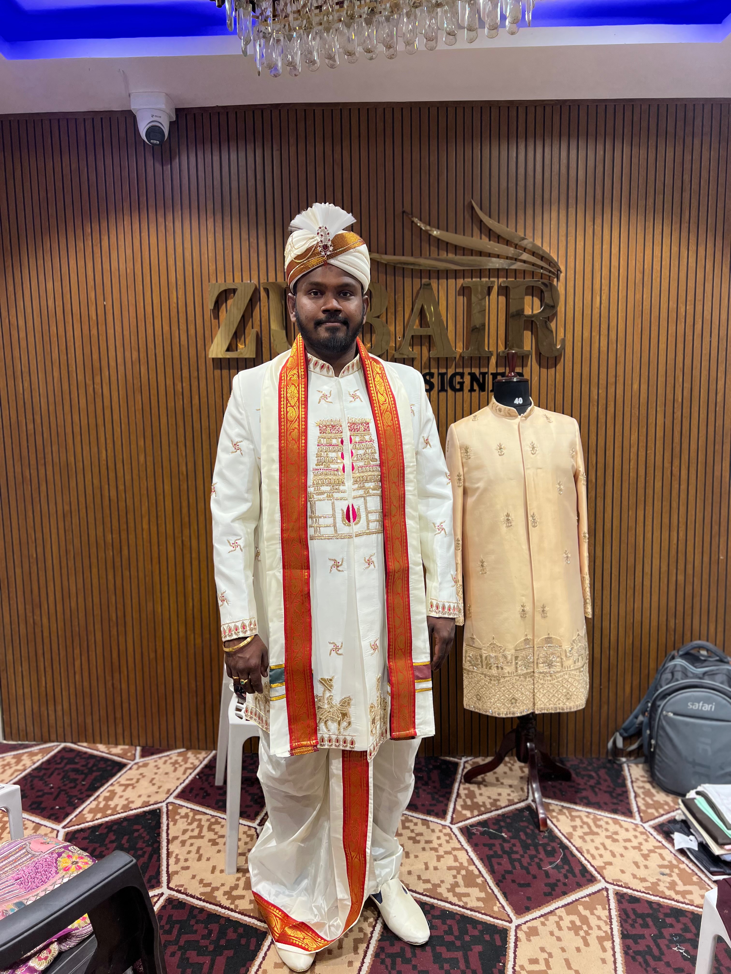Elegant Sherwani in Hyderabad designed for traditional weddings, featuring intricate embroidery and rich fabric, ideal for me