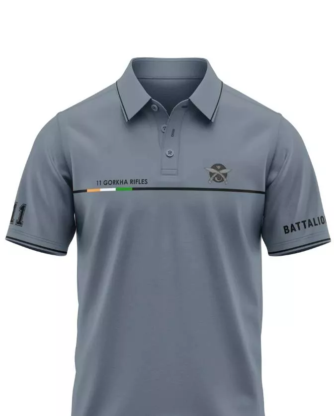Stylish 11 Gorkha Rifles Polo T-Shirt in Palwancha with insignia featuring elegant design and durable fabric.