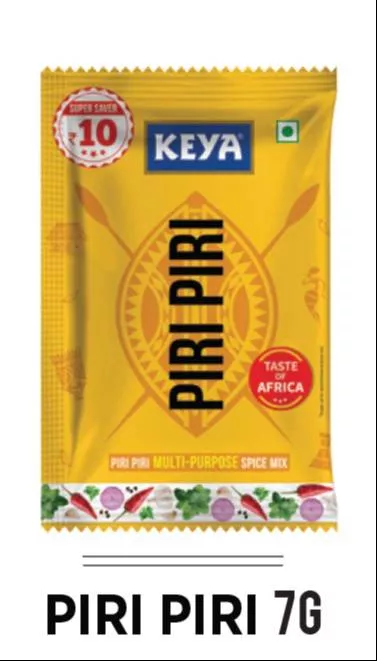 Keya Piri Piri Spice Mix in a 7g packet, showcasing vibrant colors and branding, available at RK AGENCIES in Bhadrachalam.