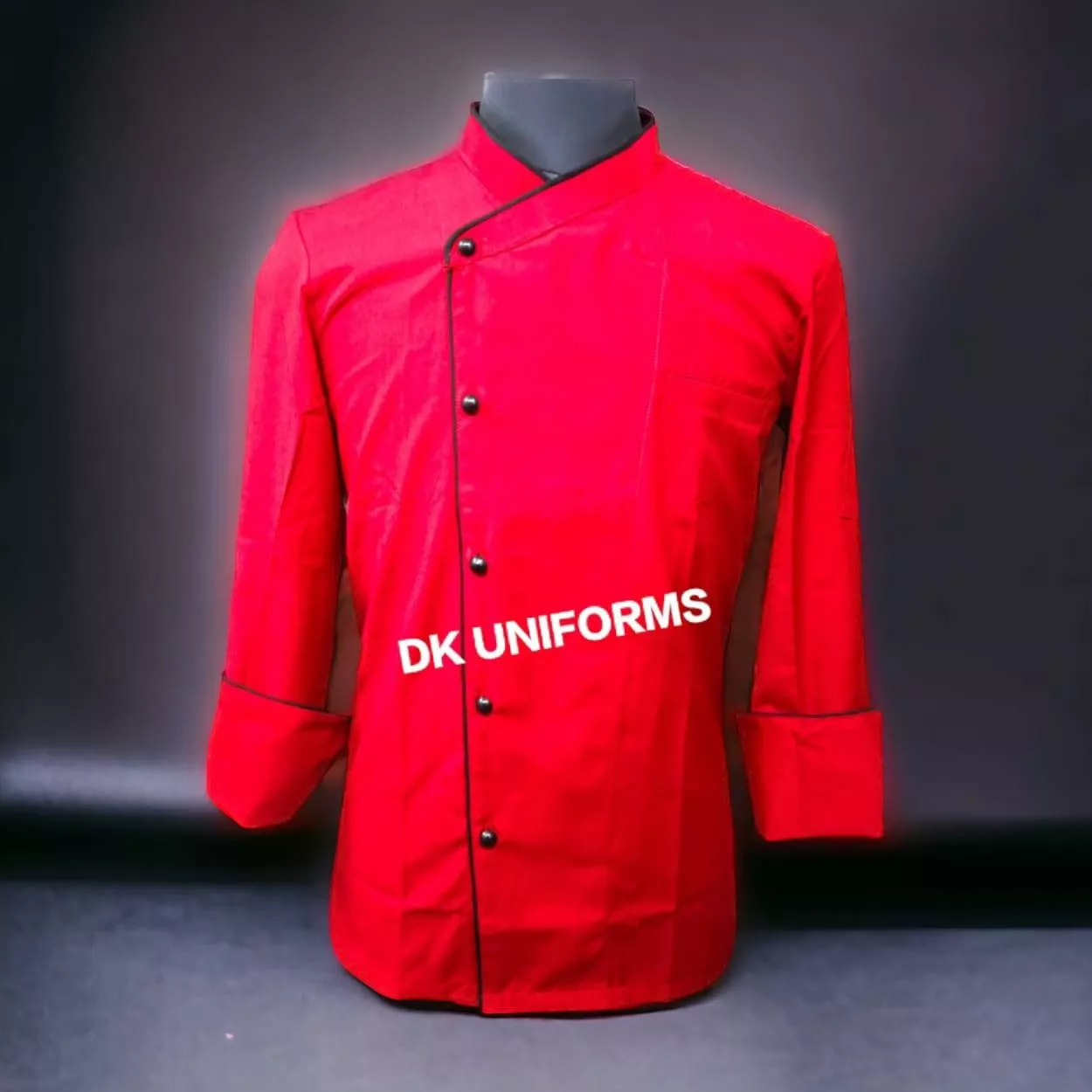 Professional vibrant red Chef Coat designed for culinary experts, featuring durable fabric and comfortable fit, available in 