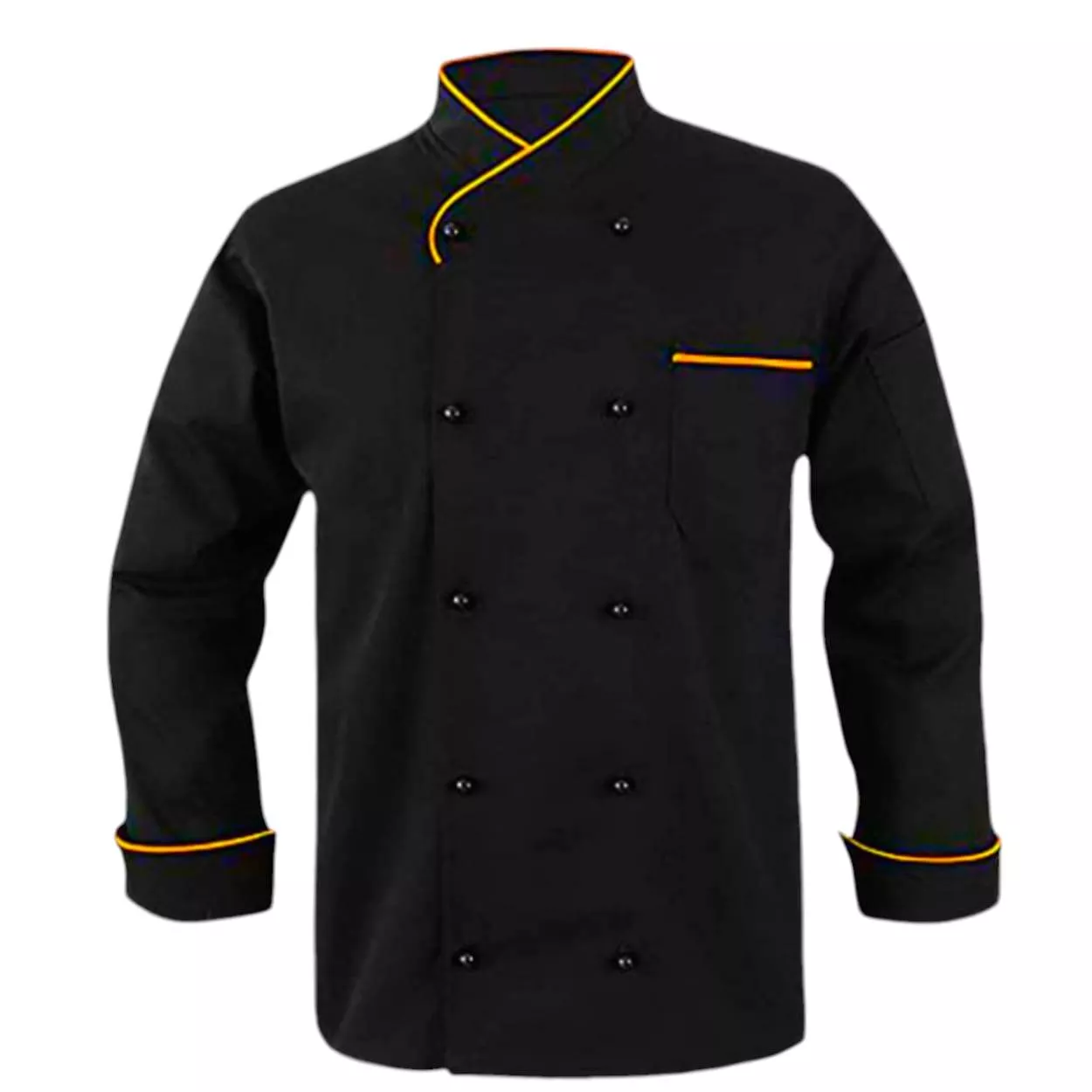 Durable and stylish Chef Coat Executive in New Delhi with yellow accents, ideal for professional chefs.