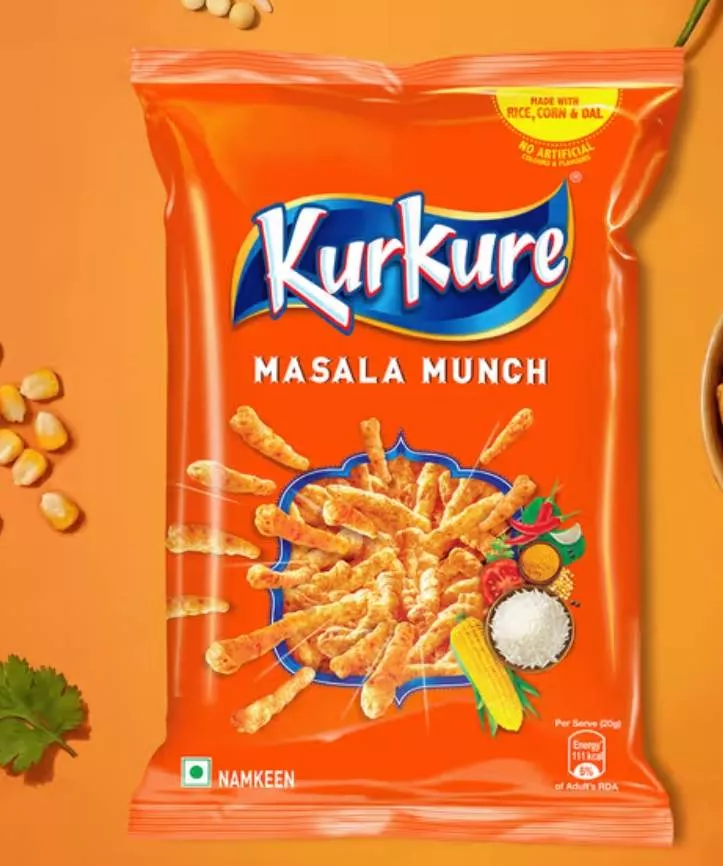Kurkure Masala Munch in vibrant packaging showcasing crispy, crunchy snack pieces available at AMANDEEP KUMAR in Samundra.