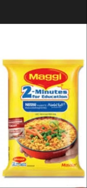 Pack of Maggi 2-Minute Noodles in Classic Masala Flavor, displayed with a vibrant background, showcasing the product's appeal