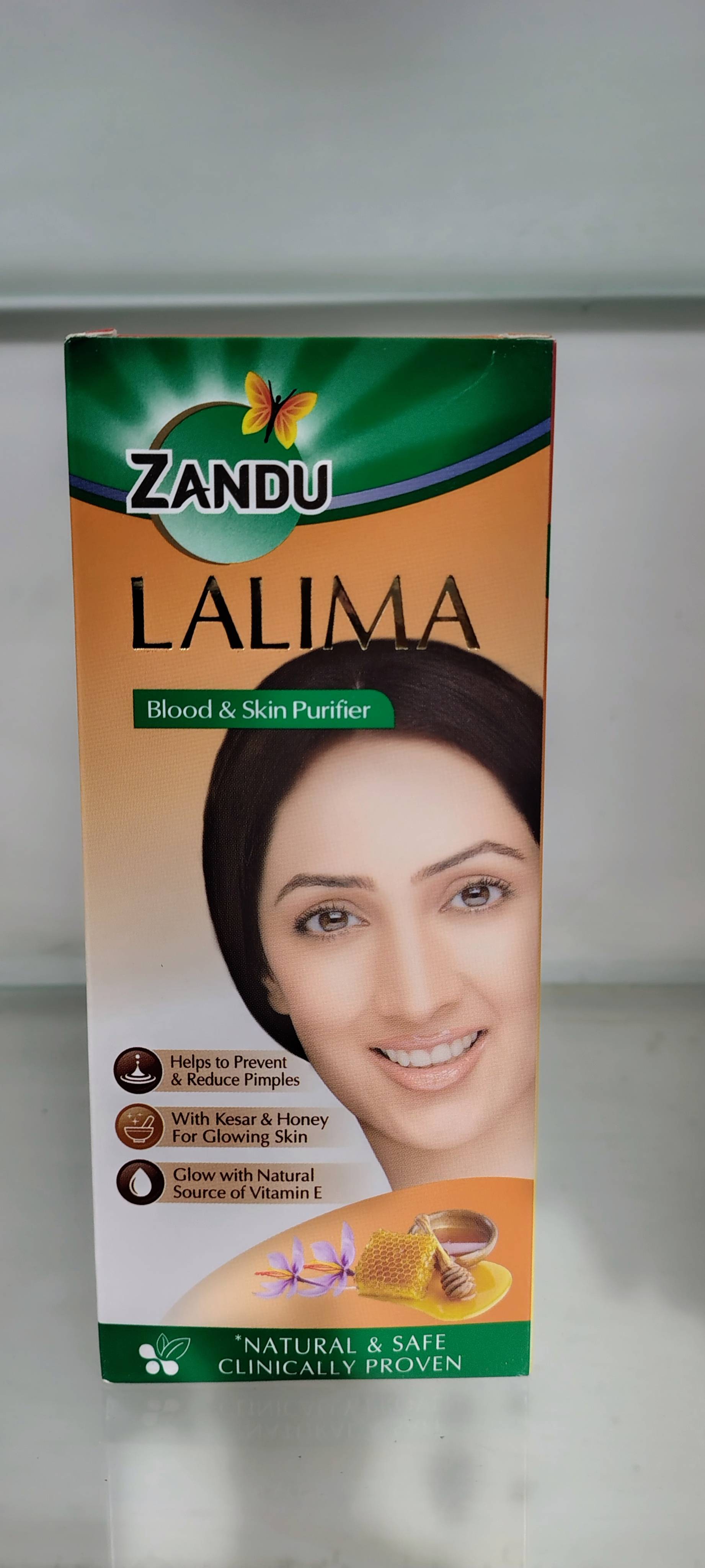 Zandu Lalima Blood & Skin Purifier in MOCHA — natural solution for glowing skin in a sleek bottle with vibrant packaging