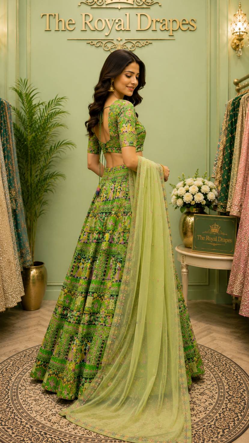 Elegant Natural Crape lehenga in GORAKHPURMP with intricate print - Image 2