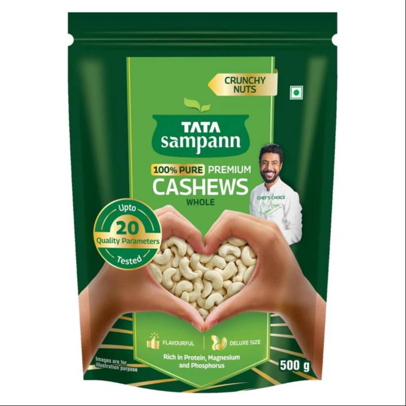 Premium quality Tata Sampann Kaju cashews in a 5000g pack, displayed attractively in a grocery setting in BETIAH