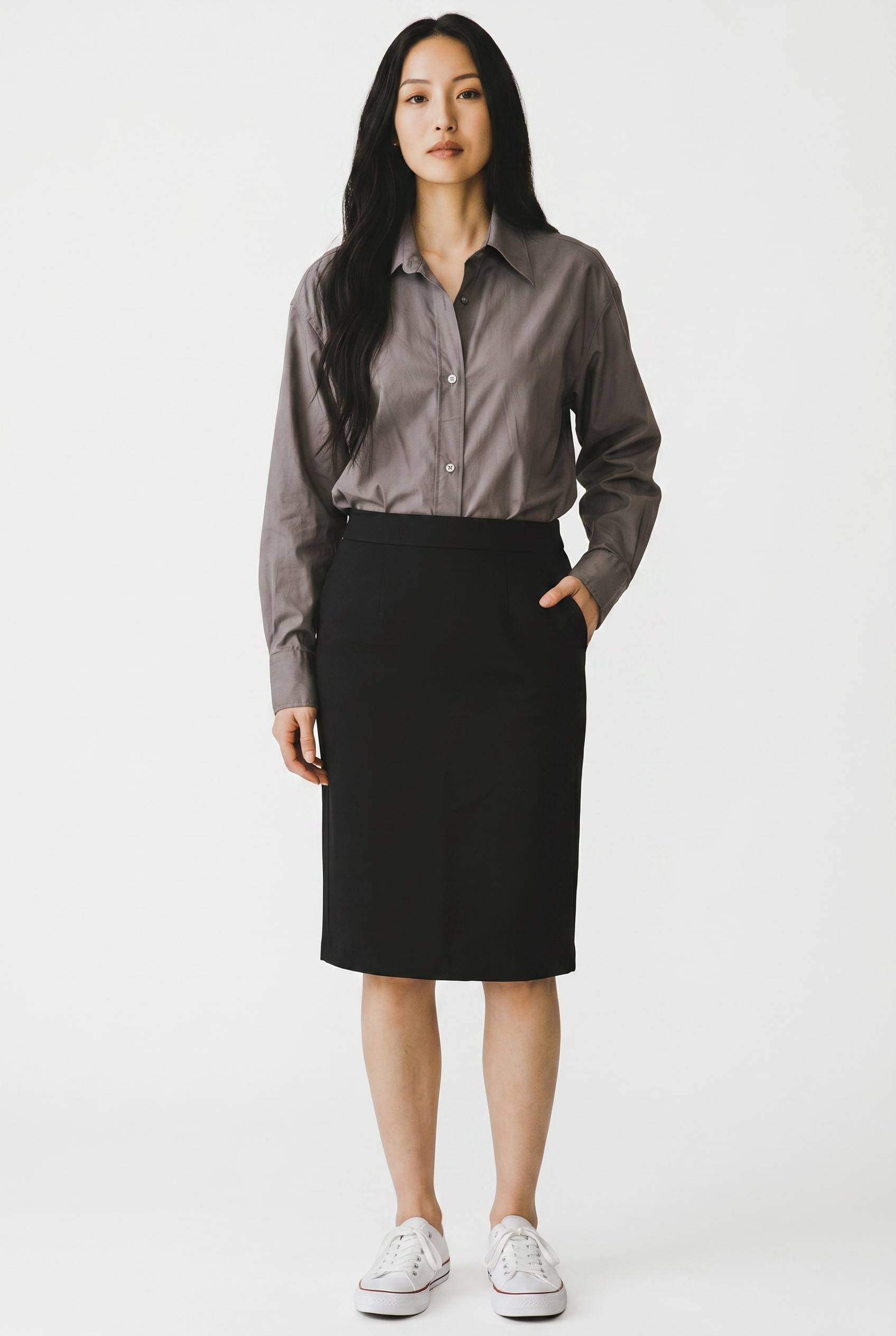 Elegant Women's Formal Shirt and Skirt Set in Noida designed for office wear, featuring a tailored shirt and chic skirt.