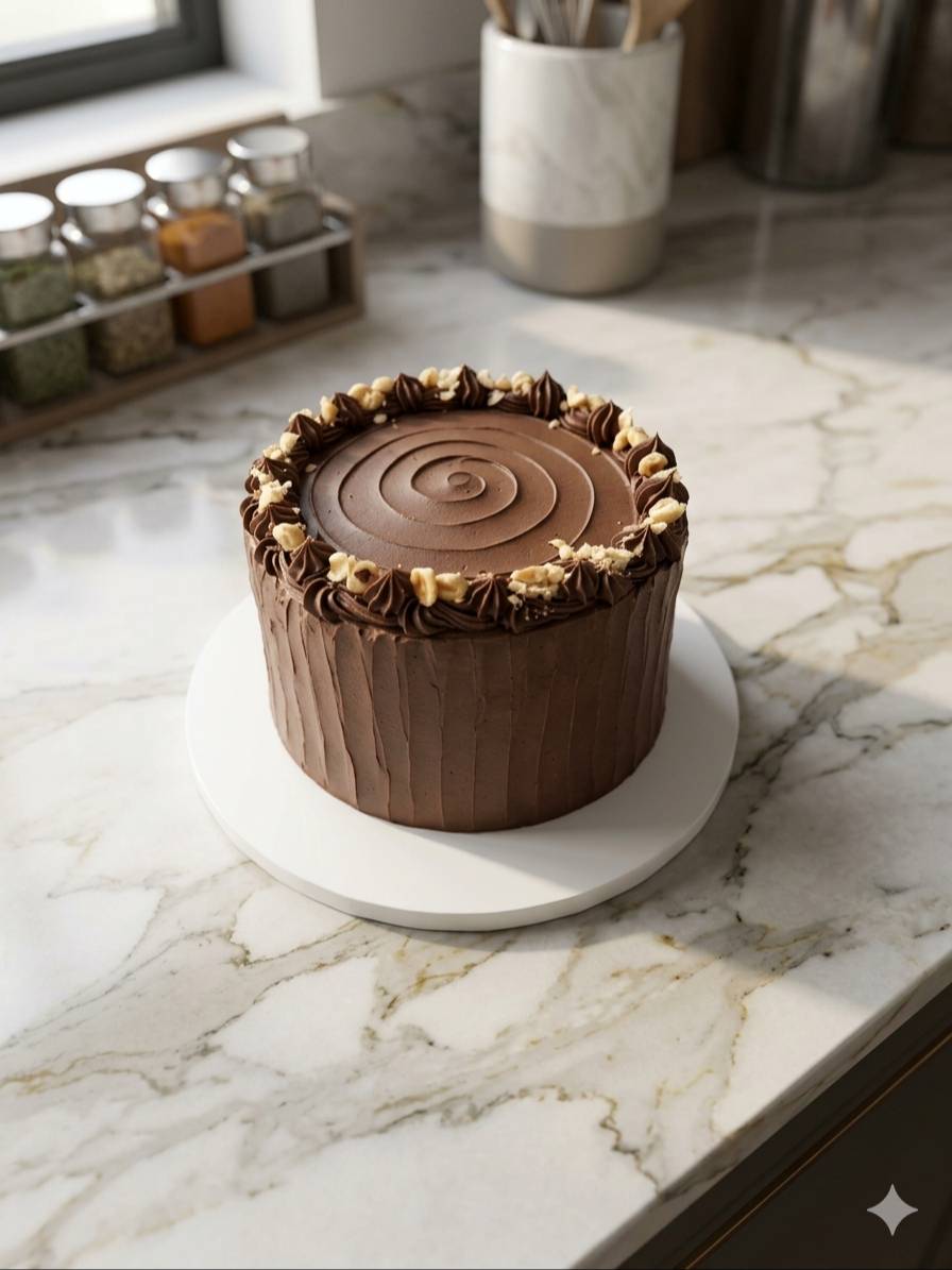 Delicious Chocolate Walnut Cake with rich chocolate frosting and walnut pieces, available at VARNIKA PATISSERIE in Bangalore