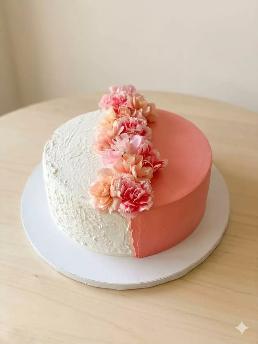 Elegant floral cake with pink and white design from VARNIKA PATISSERIE in Bangalore, perfect for special occasions.