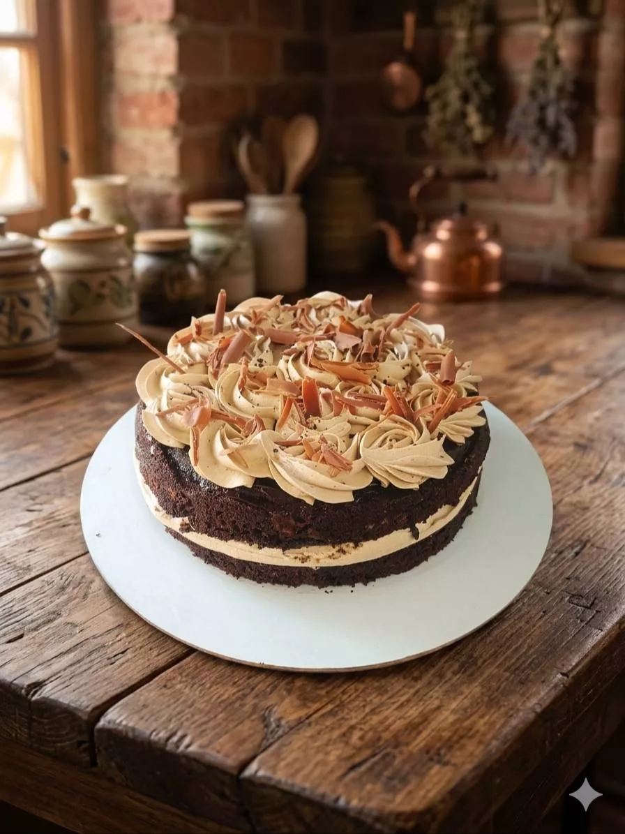 Rich Chocolate & Coffee Layer Cake showcasing layers of chocolate cake and creamy coffee frosting from VARNIKA PATISSERIE in 