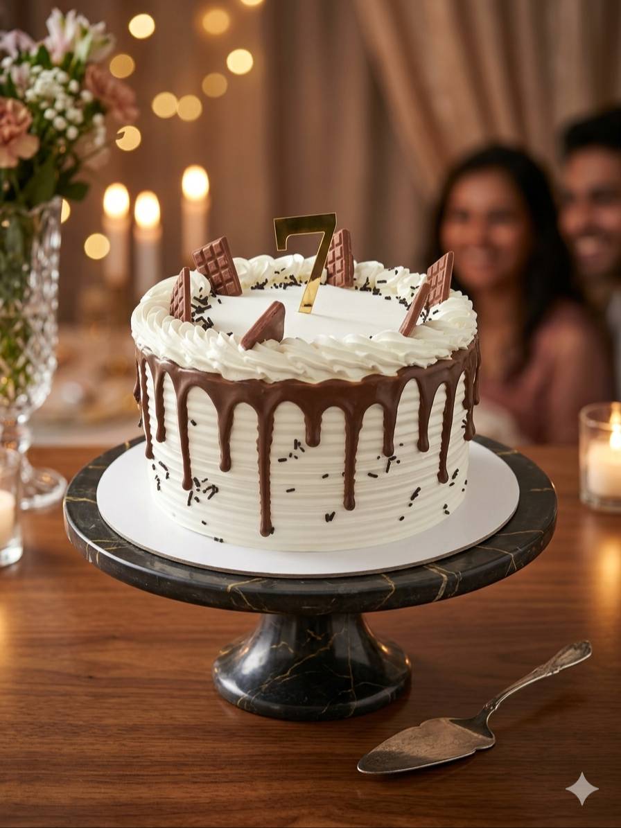 Luscious Chocolate Drip Celebration Cake with wafer decorations from VARNIKA PATISSERIE in Bangalore, showcasing rich chocola