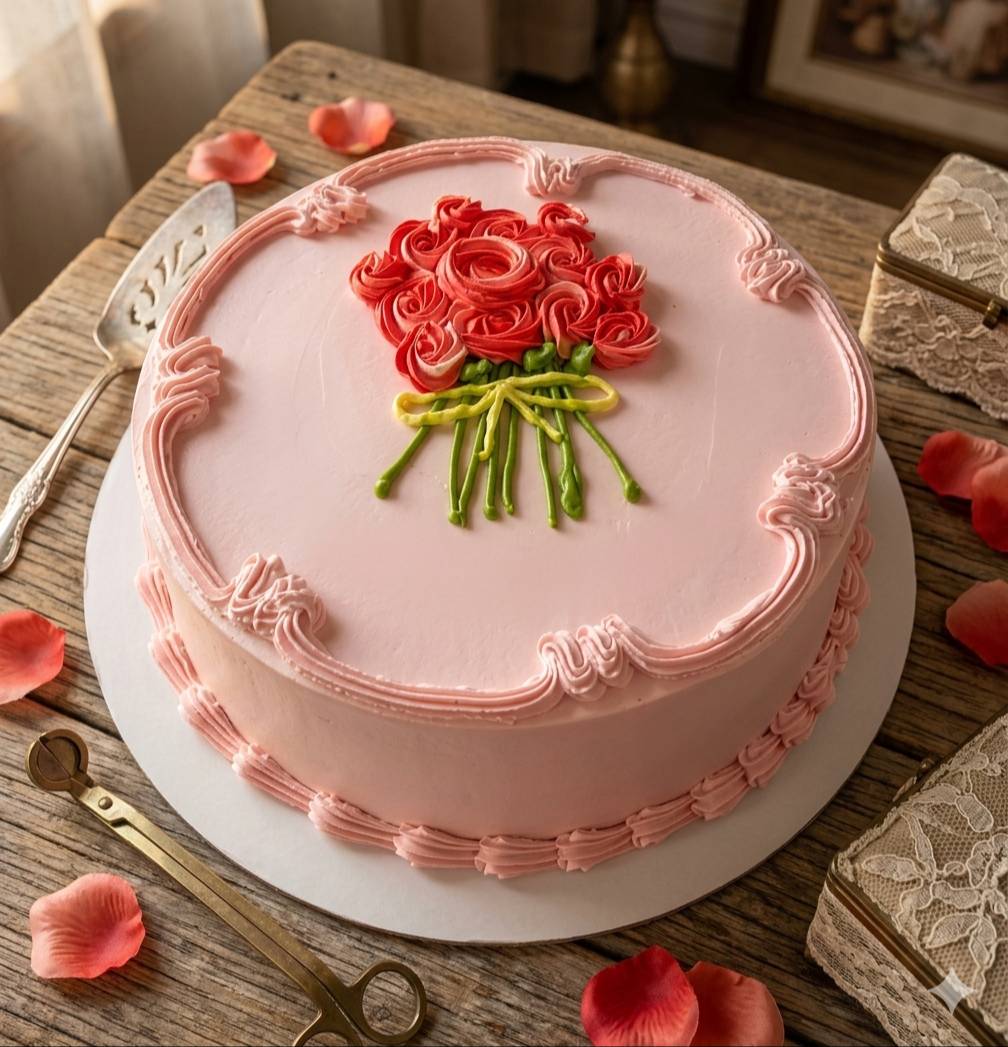 Delicately designed Floral Delight Cake in pink, featuring intricate floral decorations, available at VARNIKA PATISSERIE in B