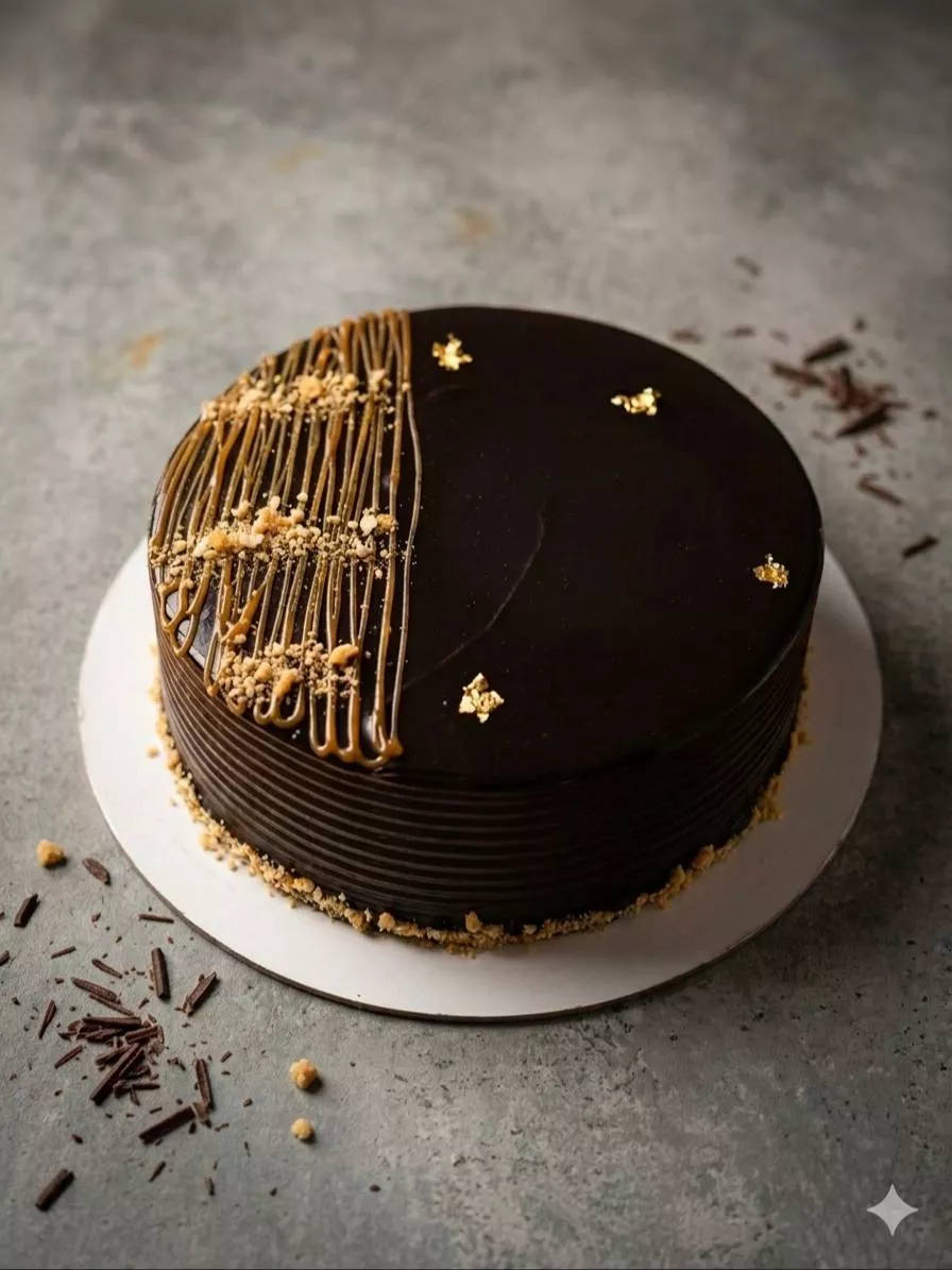 Deluxe Chocolate Ganache Cake topped with glossy chocolate ganache and decorative chocolate shavings in Bangalore.