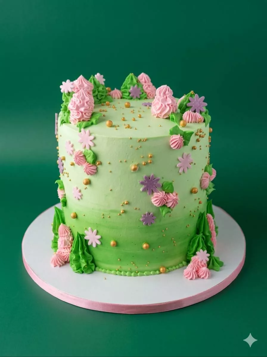 Delicious Spring Blossom Cake decorated with vibrant floral icing, showcasing bright colors and intricate designs, available 