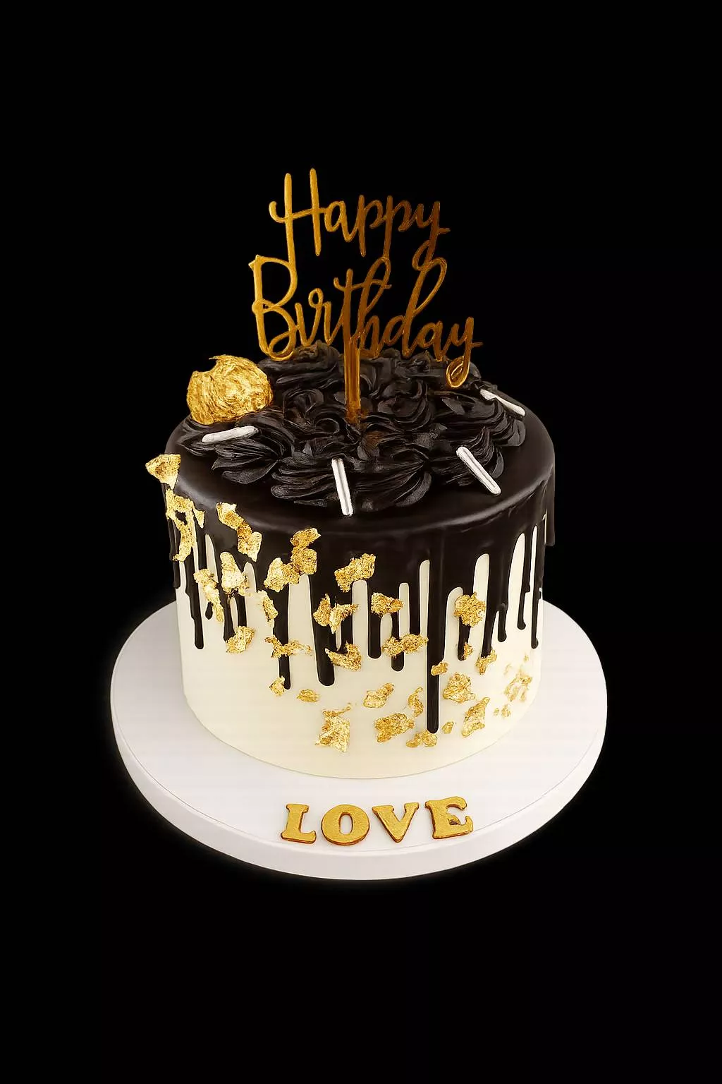Luxury Chocolate Birthday Cake adorned with elegant gold accents, showcasing rich chocolate layers and a stylish design from 