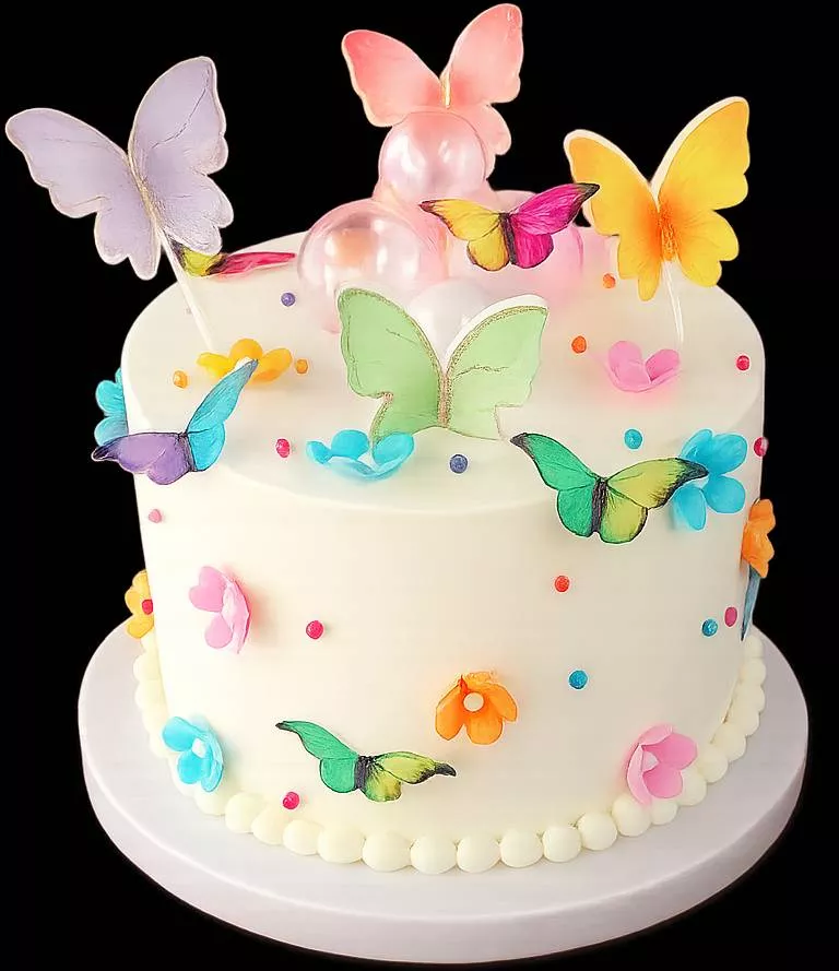Butterfly Bliss Cake in Bangalore decorated with edible butterflies and floral accents, showcasing a vibrant and appealing de