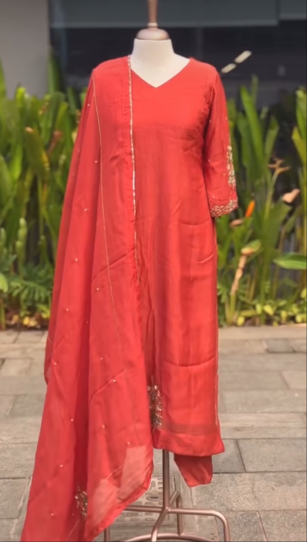 Stylish red Embroidered Kurta Set featuring elegant embroidery, perfect for chic looks, available at MULAWWAN in Kozhikode.