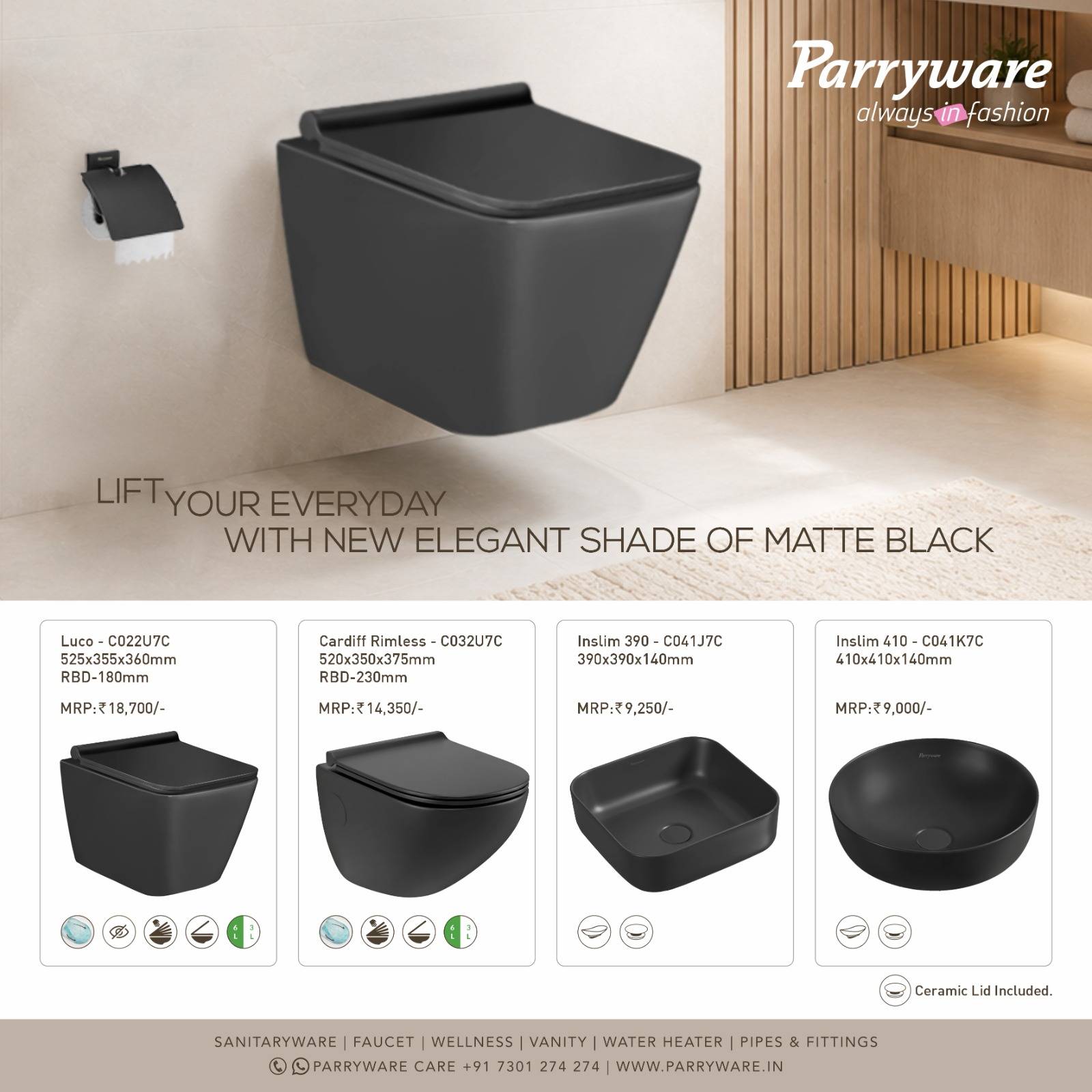  Parryware Matte Black Collection in Samalkha DESHWAL SANITARY STORE OPP MARUTI AGENCY VILLAGE JHAMBA SANOLI KHURD PANIPAT PANIPAT HARYANA 132104 132104 LANDMARK Opp Maruti Suzuki
