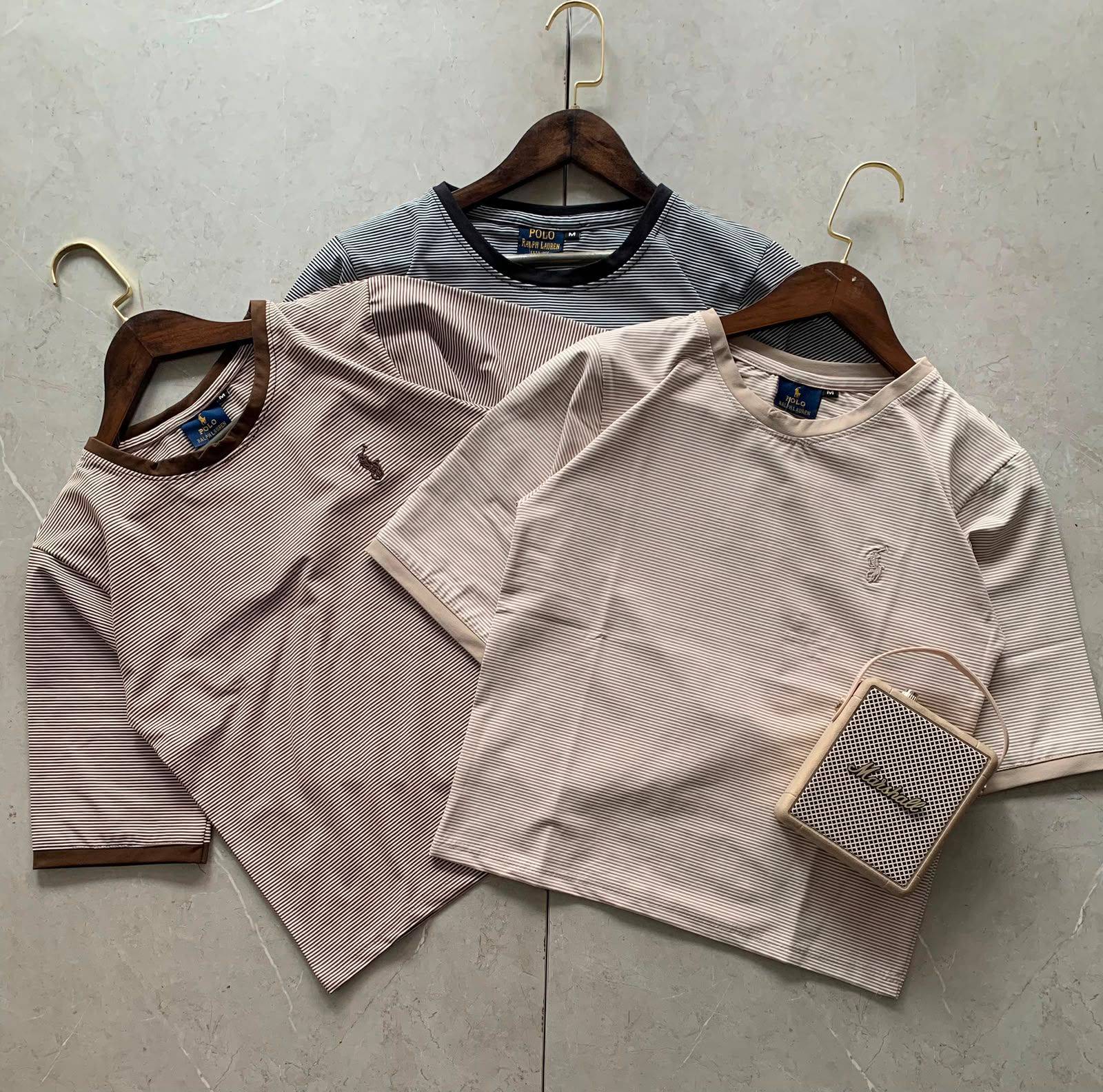 Men's striped t-shirt set featuring three stylish designs from Kritika Fashion Point in Kharar — perfect for casual wear.