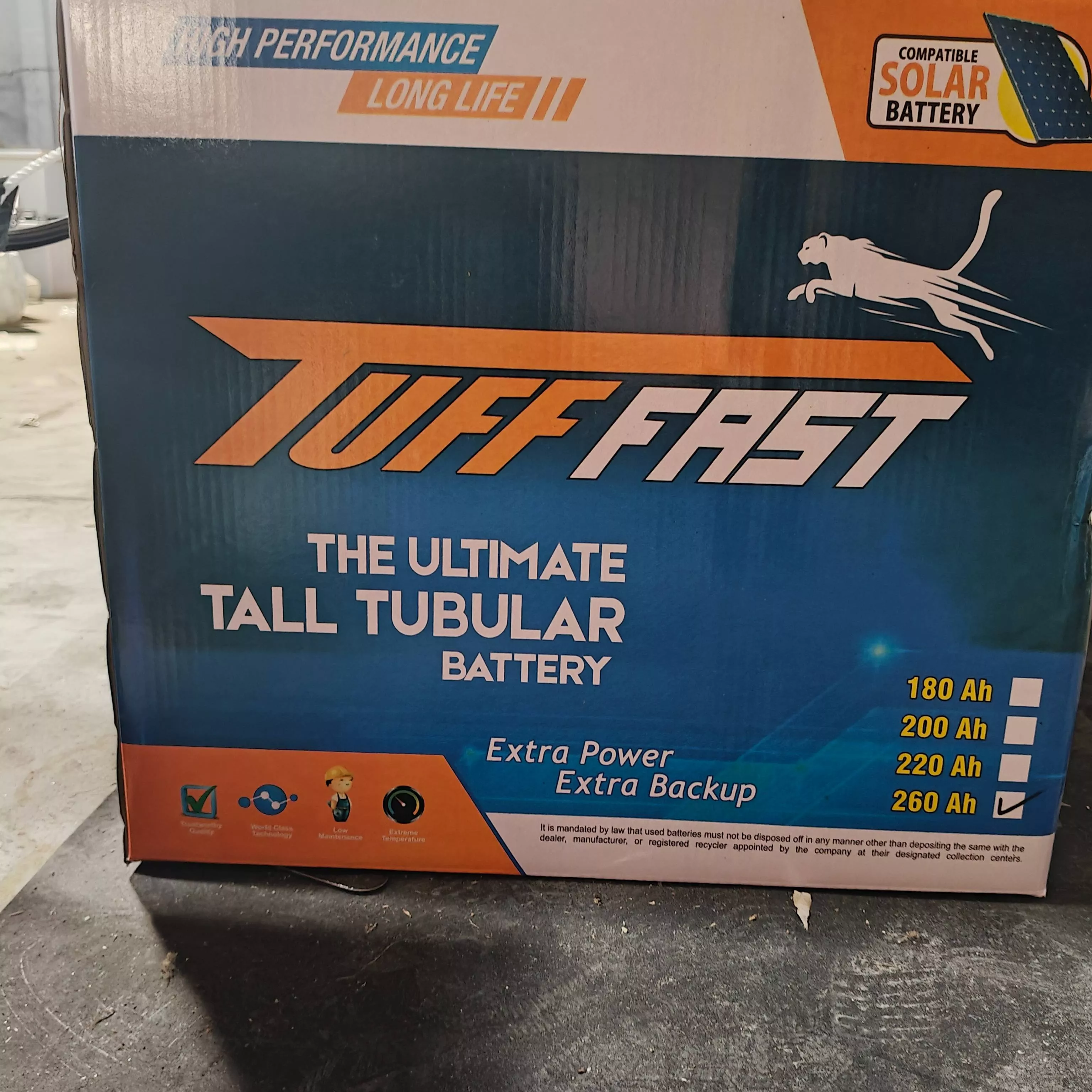 Tuff Fast Tall Tubular Battery displayed in Sangrur, featuring a sturdy design and advanced technology for high performance.