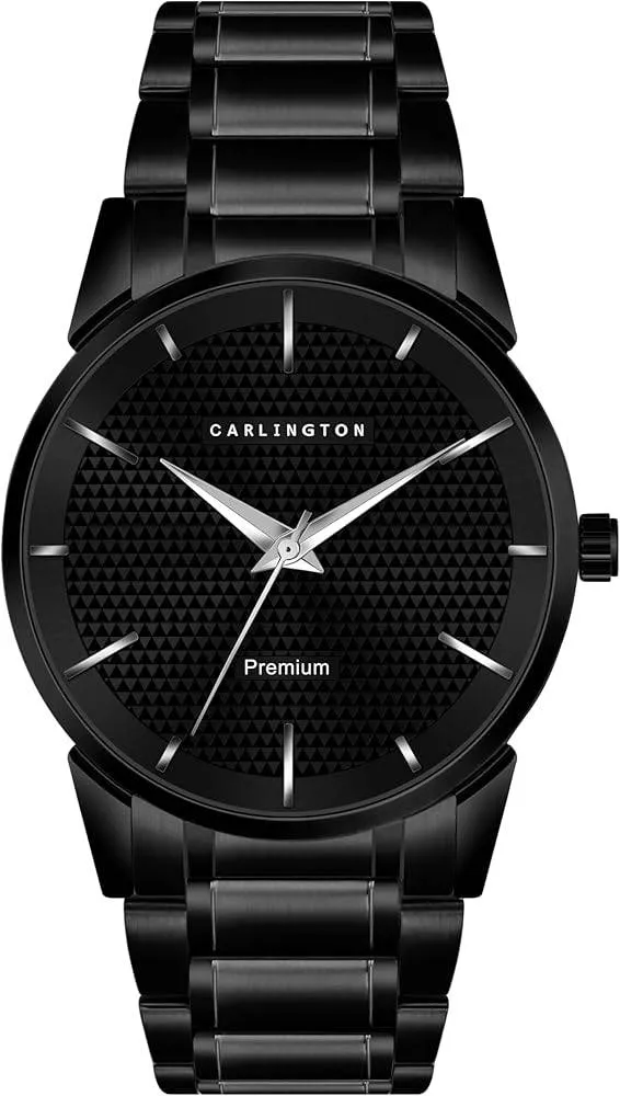 Carlington Black Stainless Steel Watch featuring a unique dial design, stylish and durable perfect for any occasion — KHUDEL