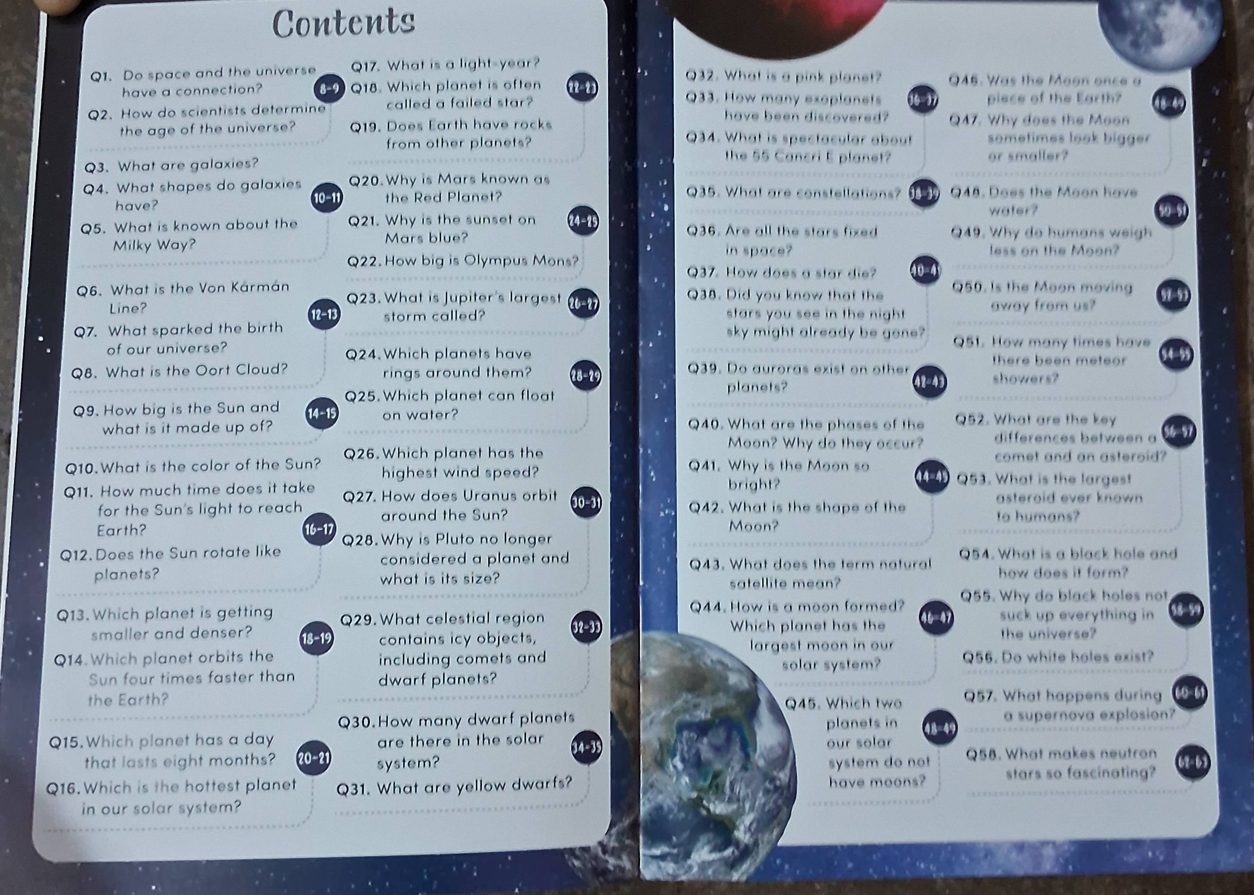 Detailed book cover of Space Exploration: 101 Q&A About Space featuring illustrations of celestial bodies, available in Luckn - Image 2